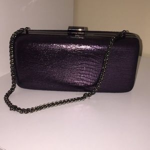 Purple Metallic Leather Box clutch Lizard